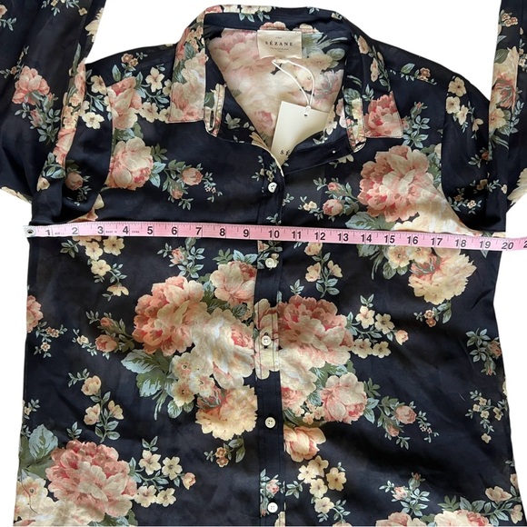 Sezane Womens Pierro Pila Floral Silk Cotton Long Sleeve Button Down Shirt Sz 4 - Picture 9 of 12